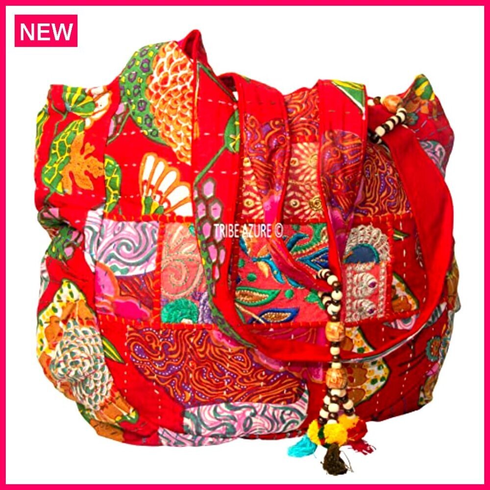 Large Embroidered Tote Bag Handmade Patchwork Boho Chic Everyday Carry - Picture 8 of 8